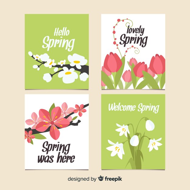 Hand drawn flowers spring card collection