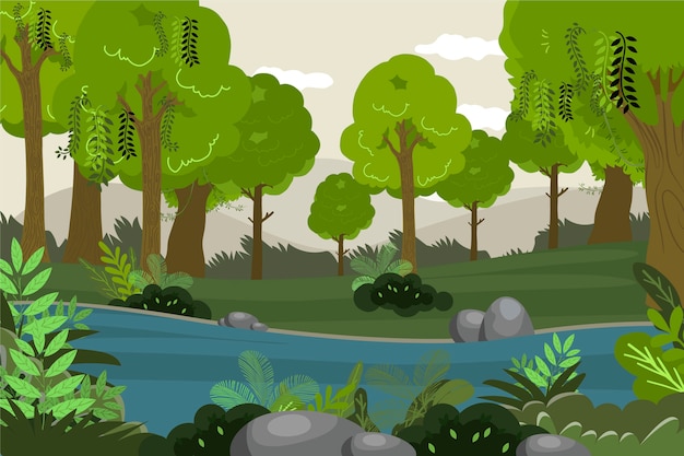 Free Vector hand drawn forest landscape with river