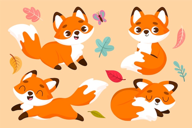 Free vector hand drawn fox set