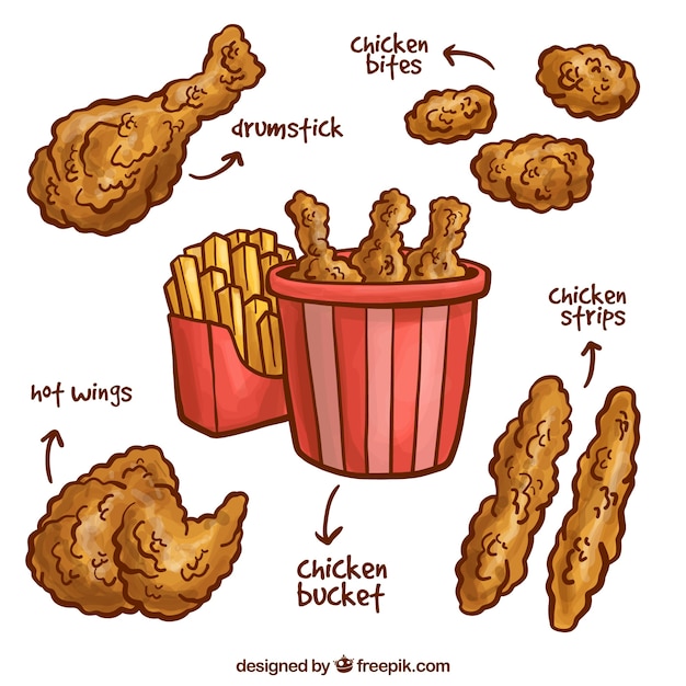 Free Vector hand-drawn fried chicken varieties