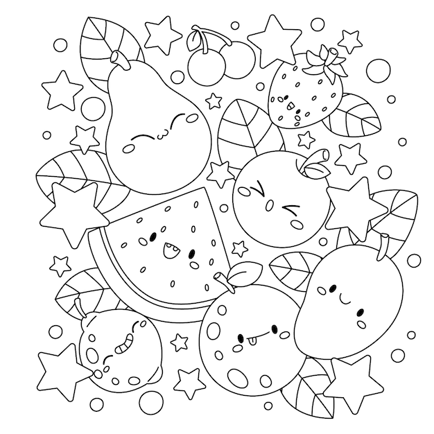 Free Vector hand drawn fruits coloring book illustration