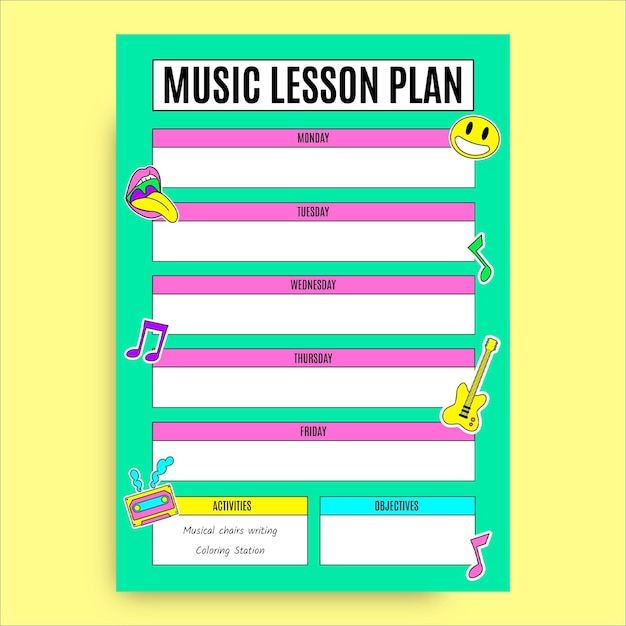 Free Vector hand drawn funny cool music lesson plan