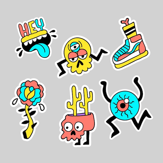 Free Vector hand drawn funny sticker collection