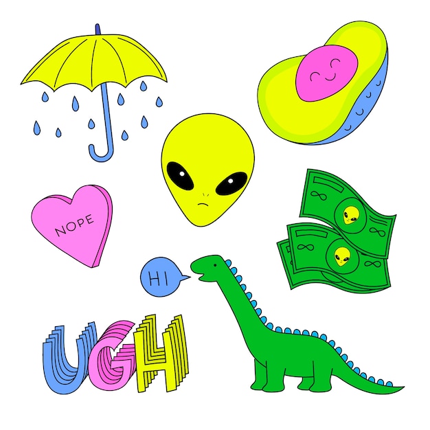 Free vector hand drawn funny sticker collection