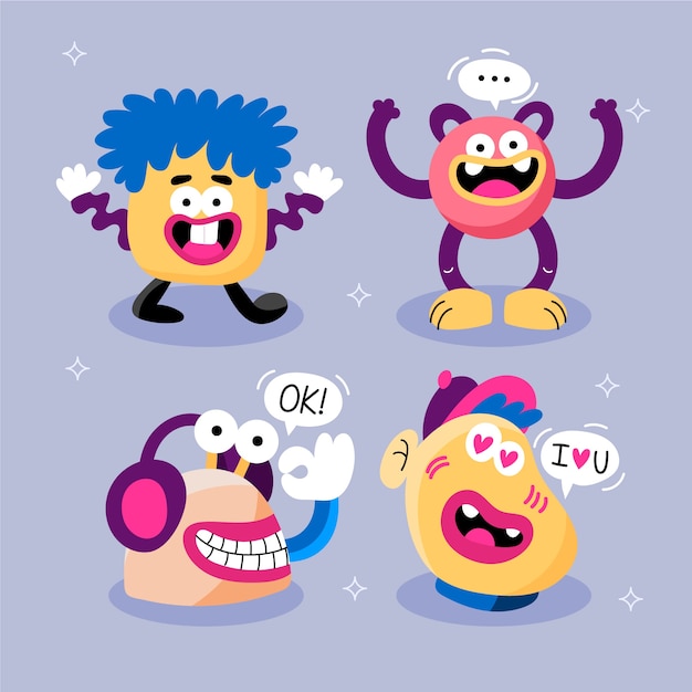 Free Vector hand drawn funny sticker pack