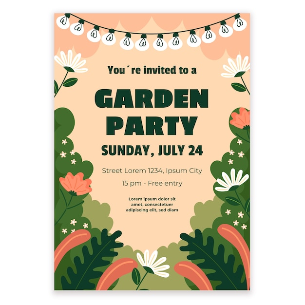 Free Vector hand drawn garden party invitation