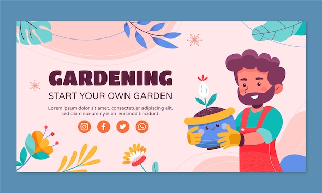 Free Vector hand drawn gardening facebook template with leaves