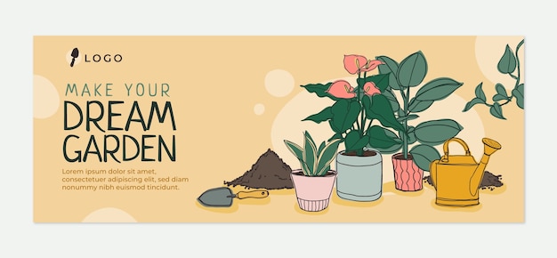 Free Vector hand drawn gardening hobby facebook cover template