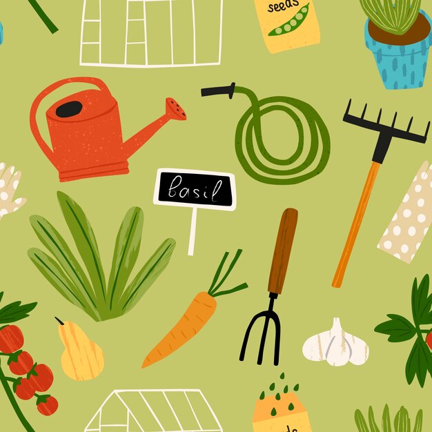 Hand drawn gardening pattern template