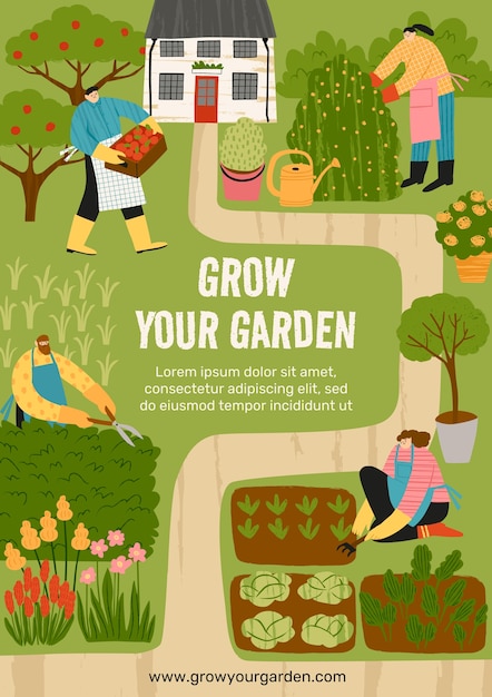 Free vector hand drawn gardening poster template