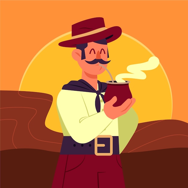 Hand drawn gaucho drinking illustration