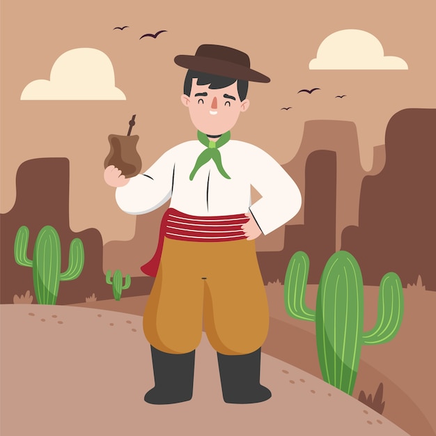 Free Vector hand drawn gaucho drinking mate illustration