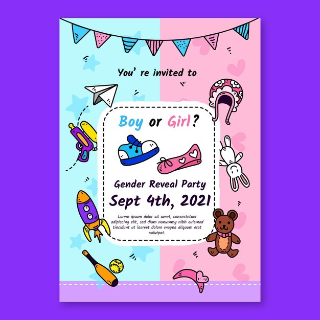 Hand drawn gender reveal invitation