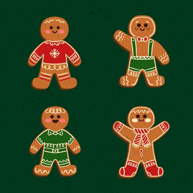 Hand drawn gingerbread man cookie set