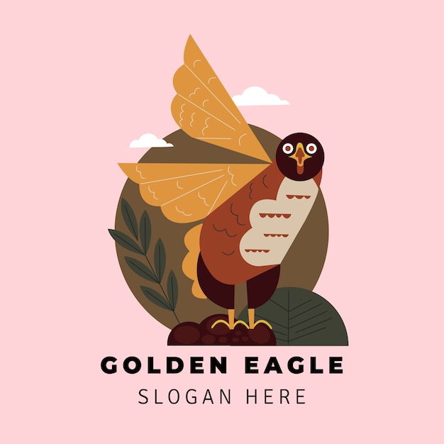 Hand drawn golden eagle logo template