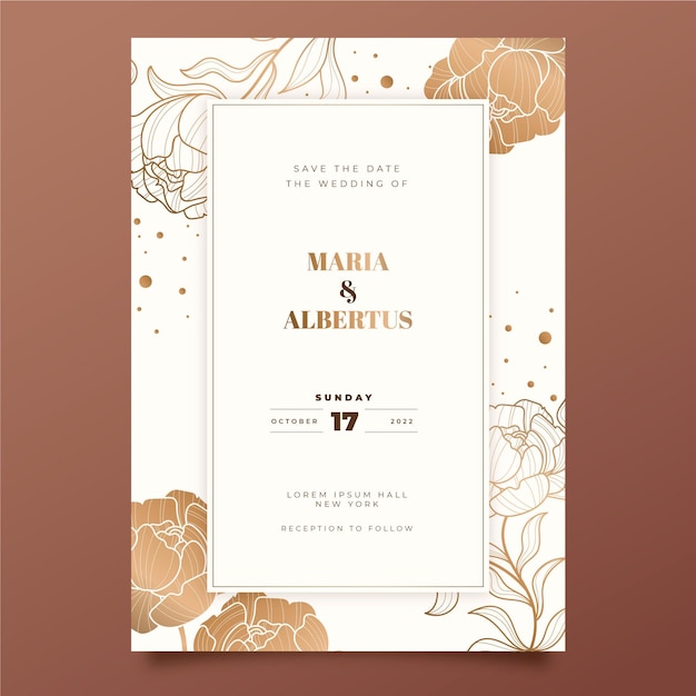 Free Vector hand drawn golden wedding invitation template