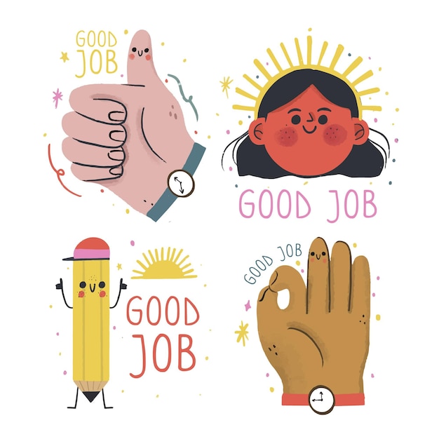 Free Vector hand drawn good job stickers pack