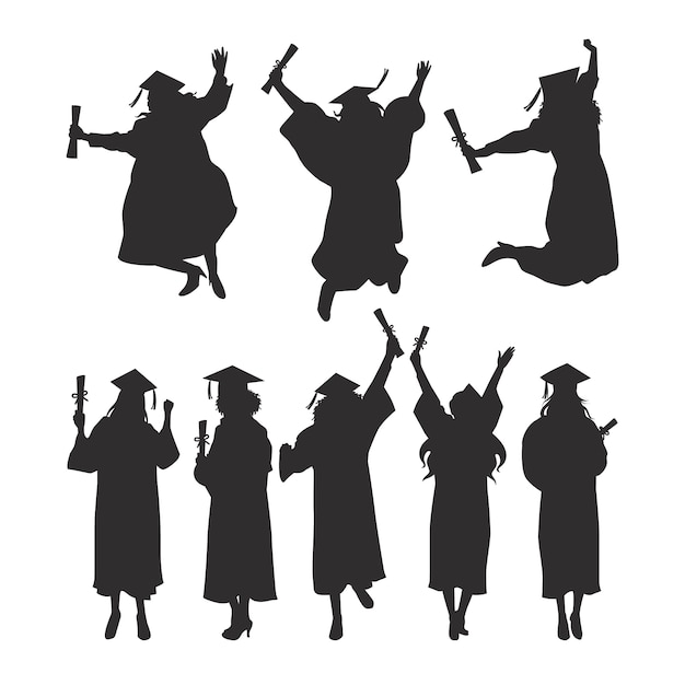 Free Vector hand drawn graduation silhouette set