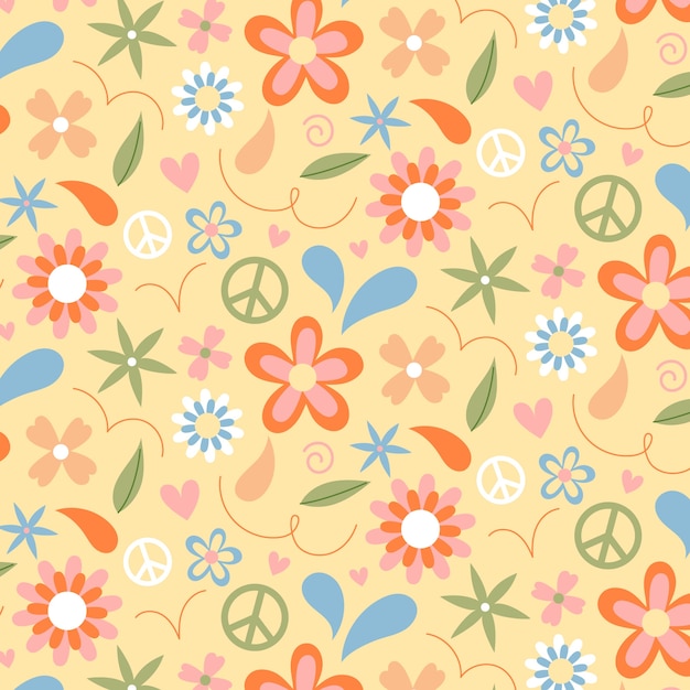 Hand drawn groovy flower pattern