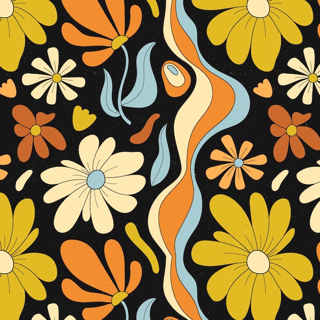 Free Vector hand drawn groovy flower pattern