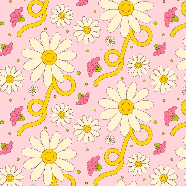 Free Vector hand drawn groovy flower pattern