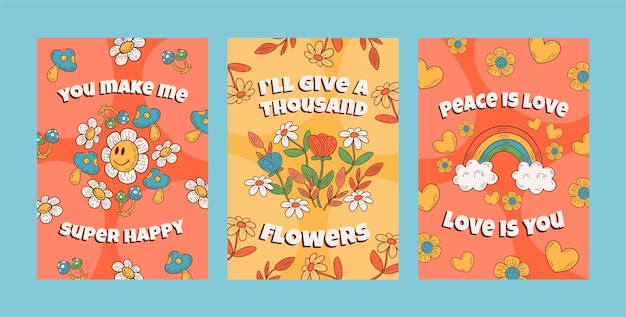 Free Vector hand drawn groovy love cards