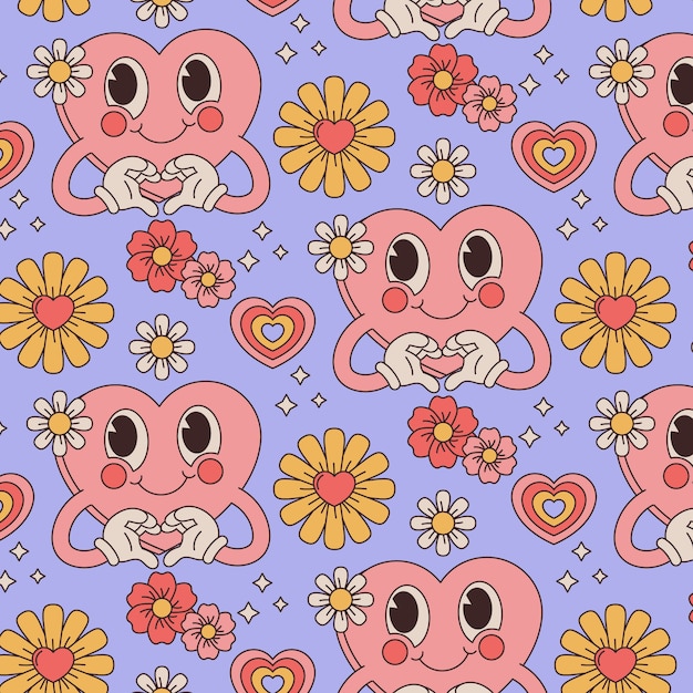 Free Vector hand drawn groovy love pattern