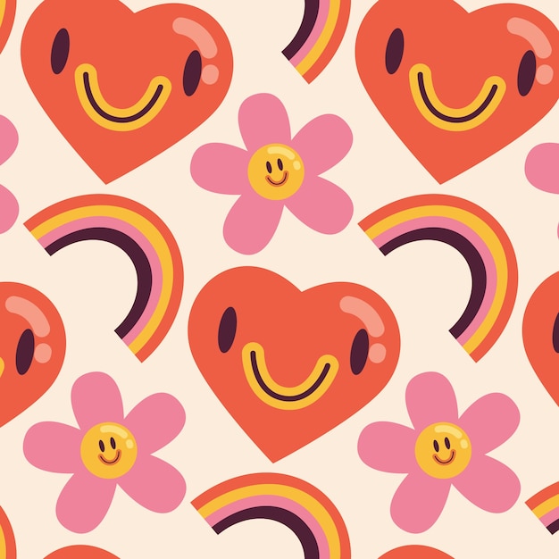 Free Vector hand drawn  groovy love pattern