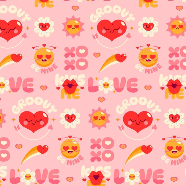 Hand drawn groovy love pattern