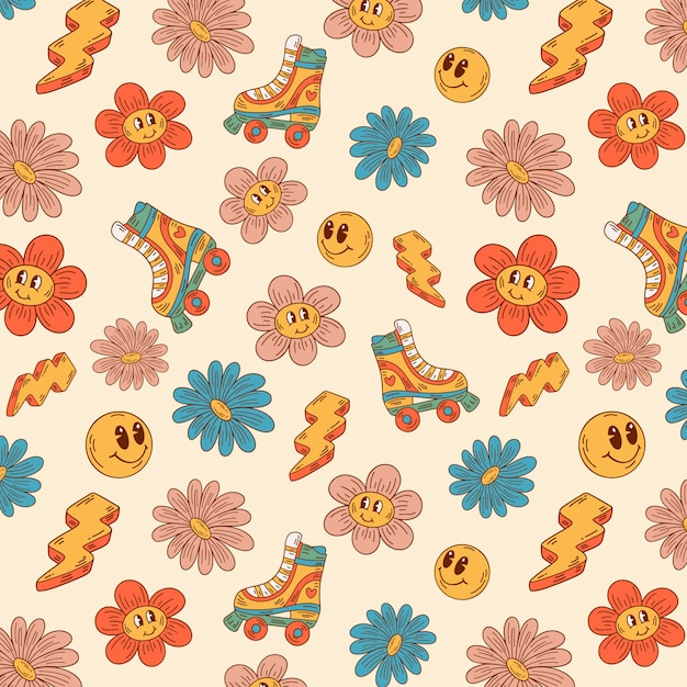 Free Vector hand drawn groovy love pattern