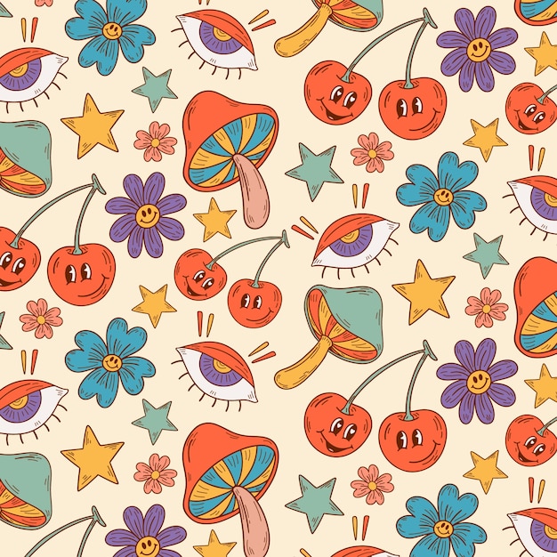 Free Vector hand drawn groovy love pattern