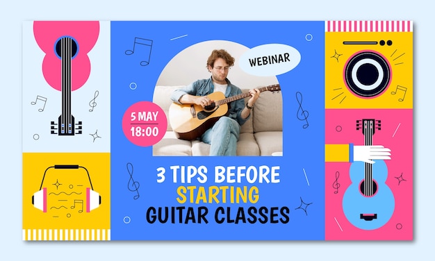 Hand drawn guitar lessons webinar template