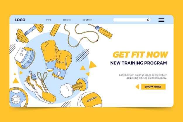 Free vector hand drawn gym fitness landing page