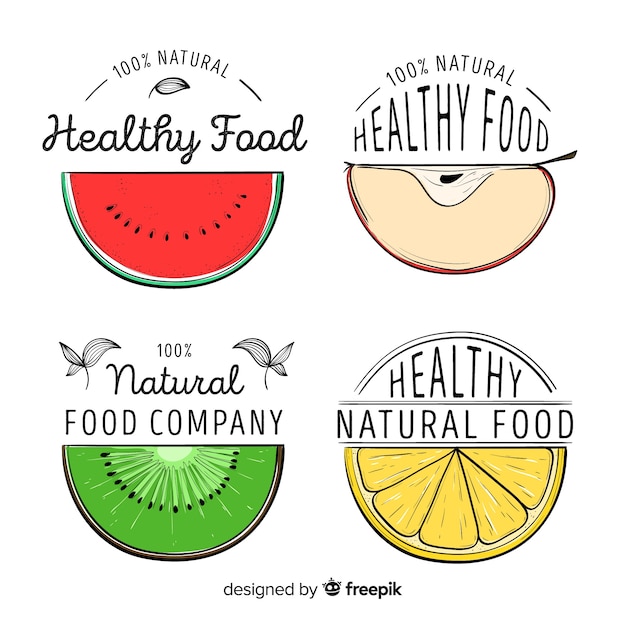 Free Vector hand drawn half fruit logo set