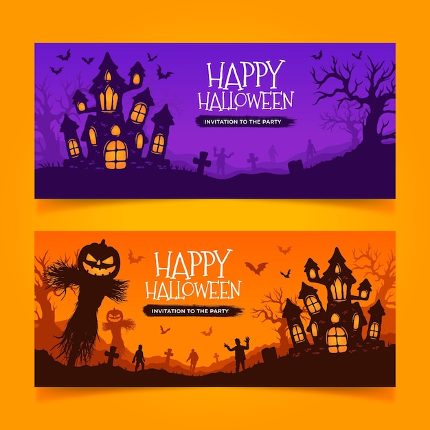 Free Vector hand drawn halloween banners