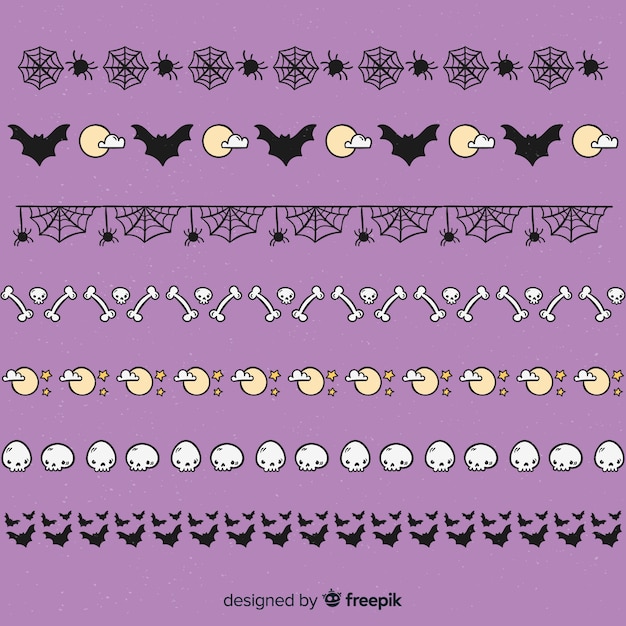 Hand drawn halloween border with cobwebs and bones