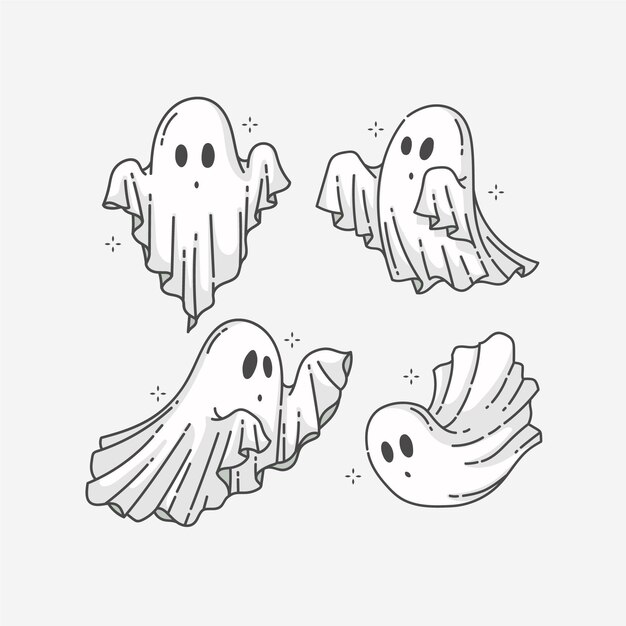 Hand drawn halloween ghosts collection