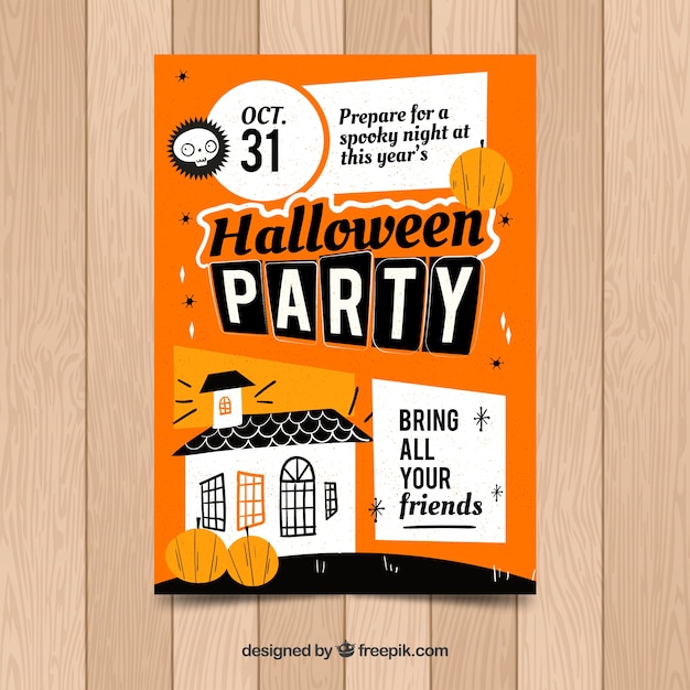 Free Vector hand drawn halloween party poster