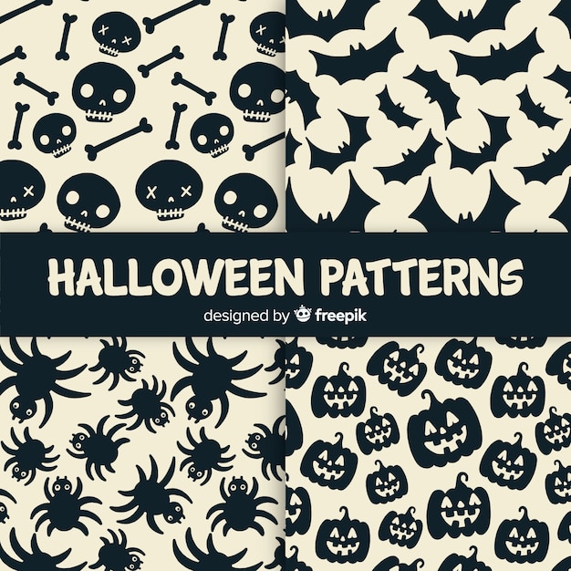 Hand drawn halloween pattern collection