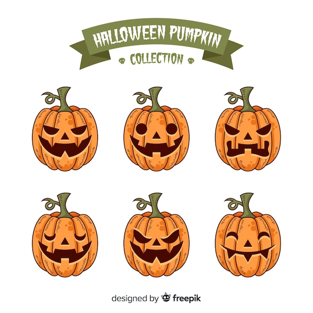 Free Vector hand drawn halloween pumpkin collection