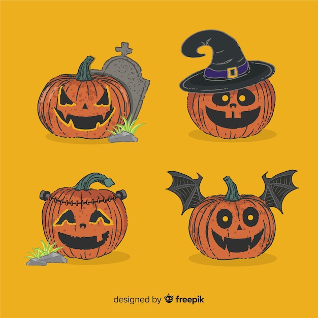 Free Vector hand drawn halloween pumpkin collection