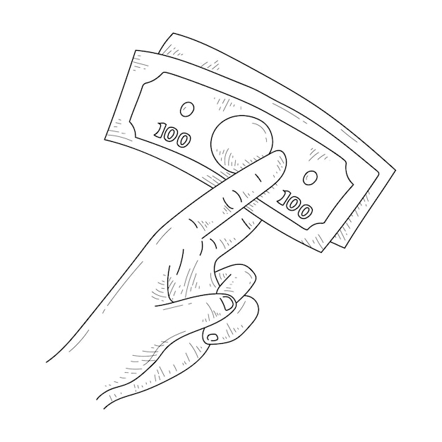 Hand drawn hand holding money drawing illustration