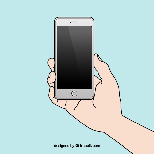Free vector hand drawn hand with a mobile phone