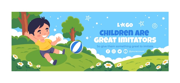 Free Vector hand drawn happy kids facebook cover