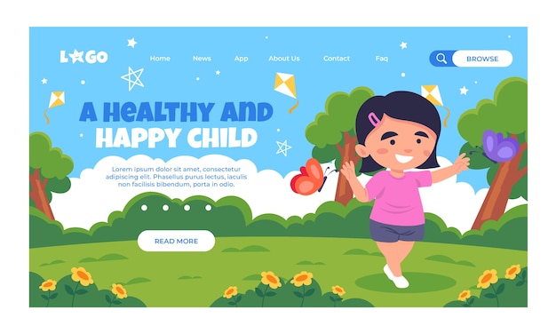 Free Vector hand drawn happy kids landing page