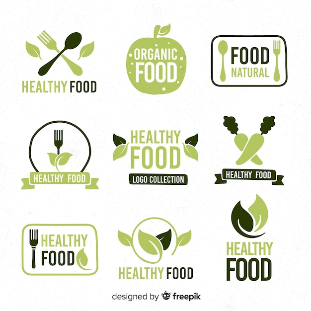 Hand drawn healthy food logo collection