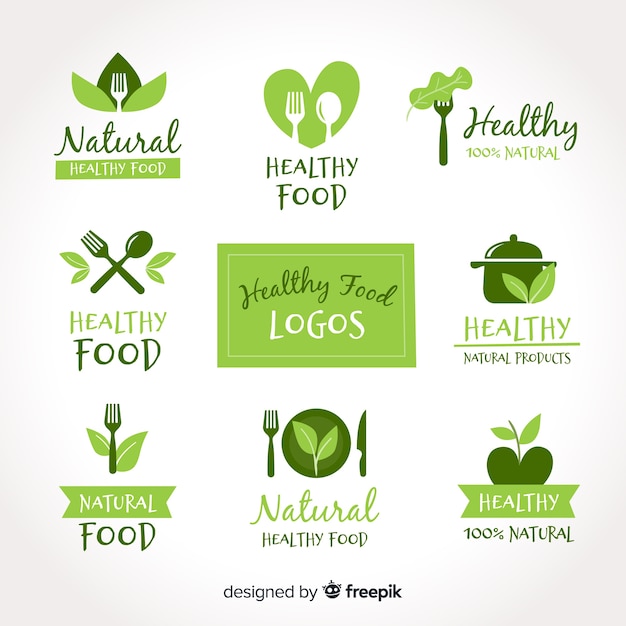 Free vector hand drawn healthy food logo set