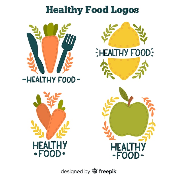 Free Vector hand drawn healthy food logos