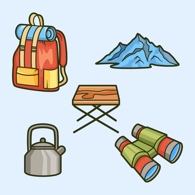 Hand drawn hiking element set