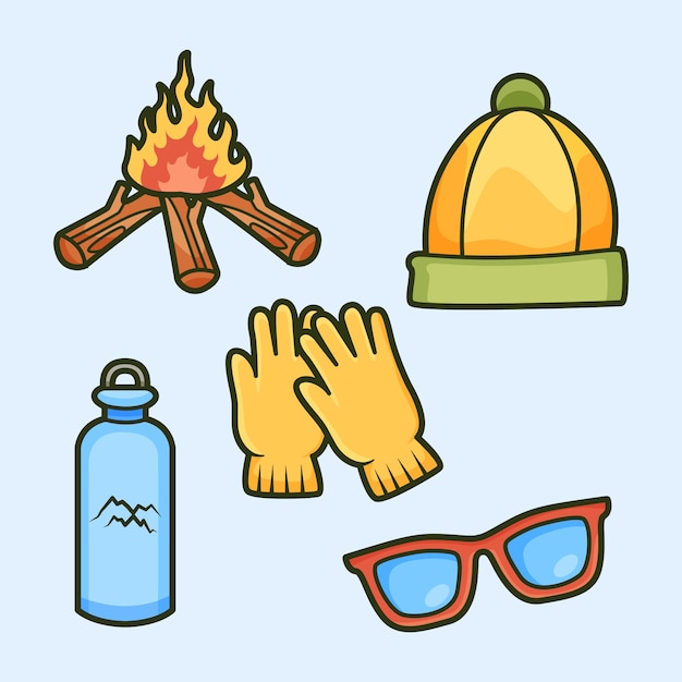 Free vector hand drawn hiking element set